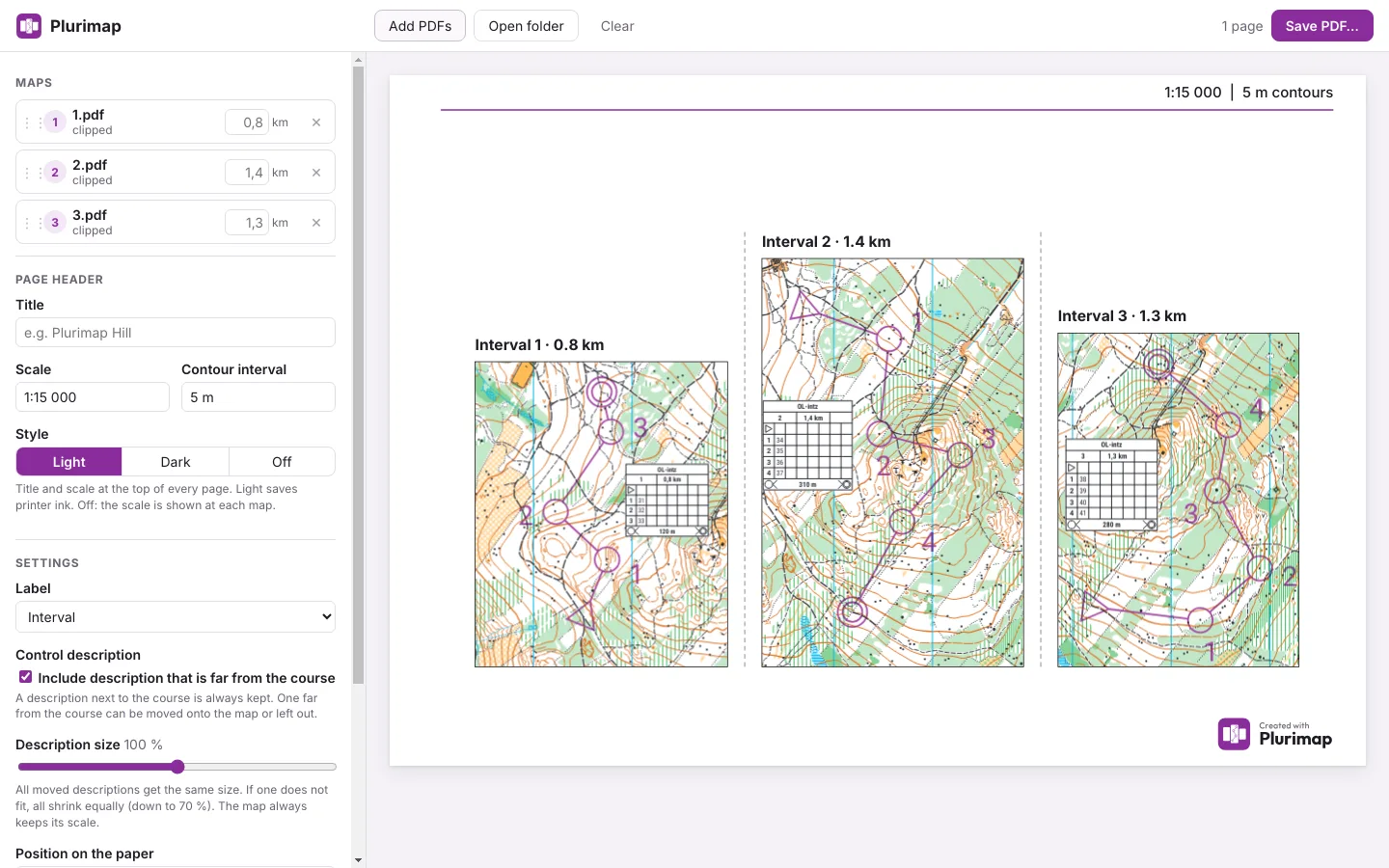 Plurimap with three interval maps on one A4